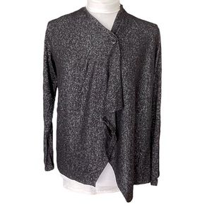 SERRA Sweater Open Cardigan Wrap Asymmetric Marled Black Size Medium